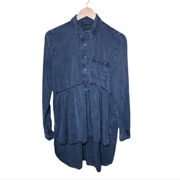 Zara Woman 100% Lyocell Long Sleeve Collared Tunic Shirt Dress w Snaps - Picture 1 of 5